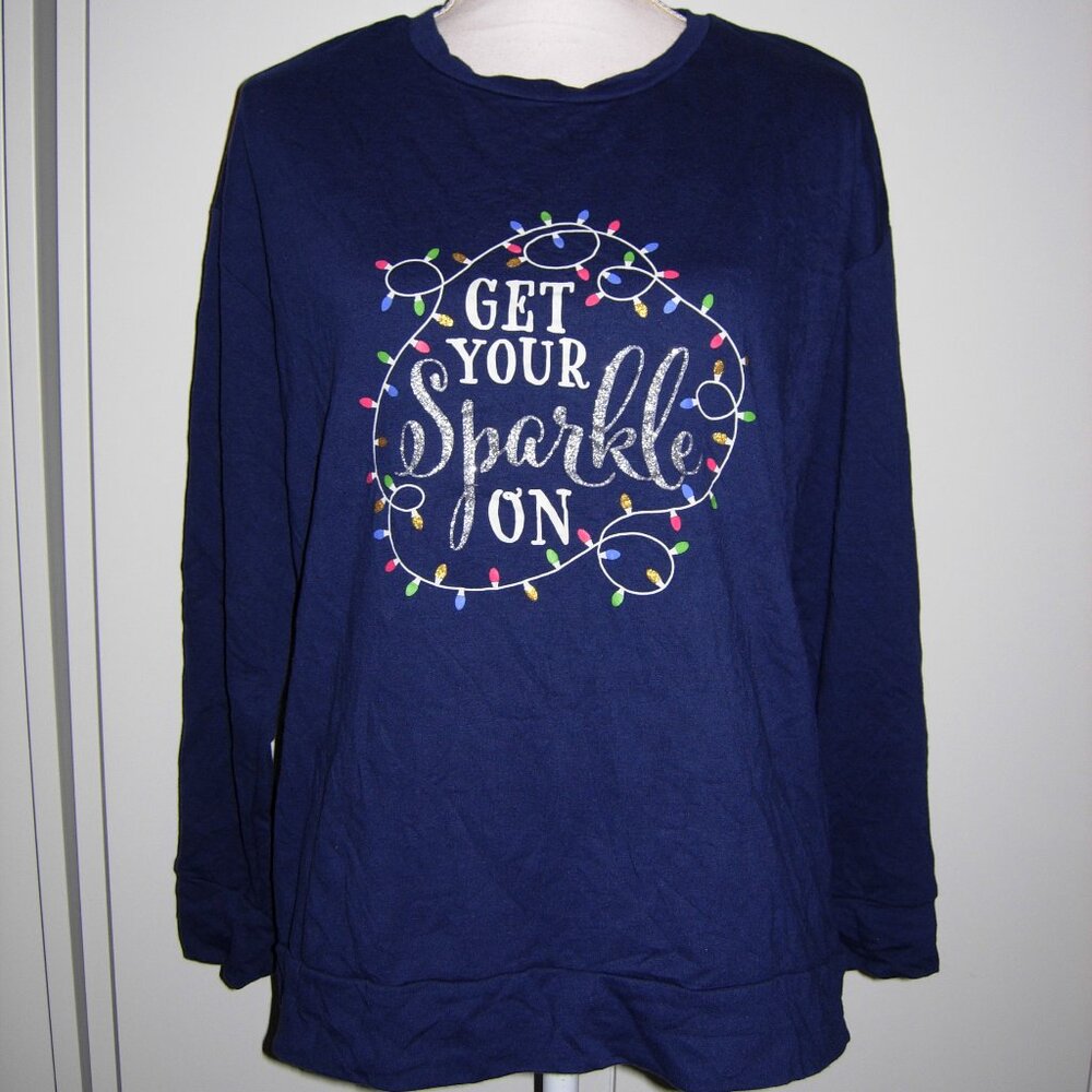 Ellen Tracy Christmas Get Your Sparkle On LOng Sleeve T-Shirt M
